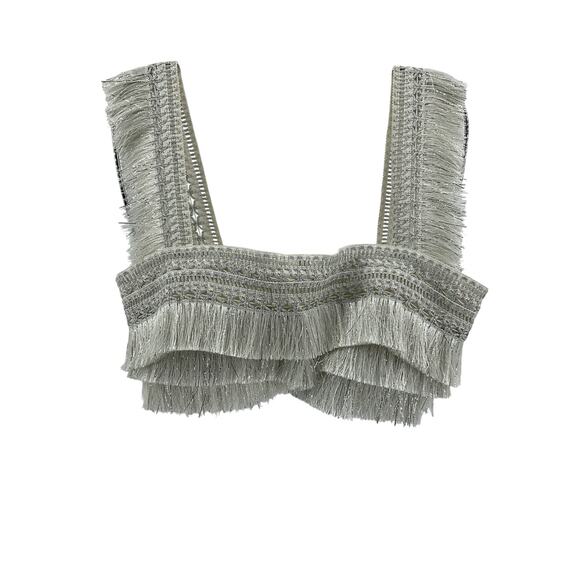 Patbo Cropped Metallic Silver Fringe Top Size 2 - Picture 2 of 5